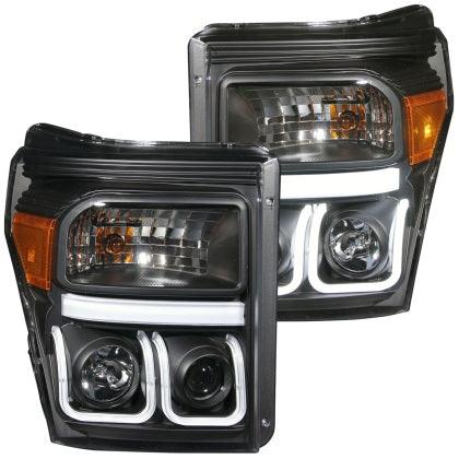 ANZO 2011-2015 Ford F-250 Projector Headlights w/ U-Bar Black - GUMOTORSPORT