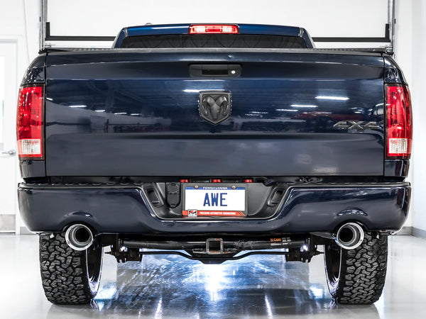 AWE Tuning 2009 - 2018 RAM 1500 5.7L (w/Cutouts) 0FG Dual Rear Exit Cat-Back Exhaust - Chrome Silver Tips