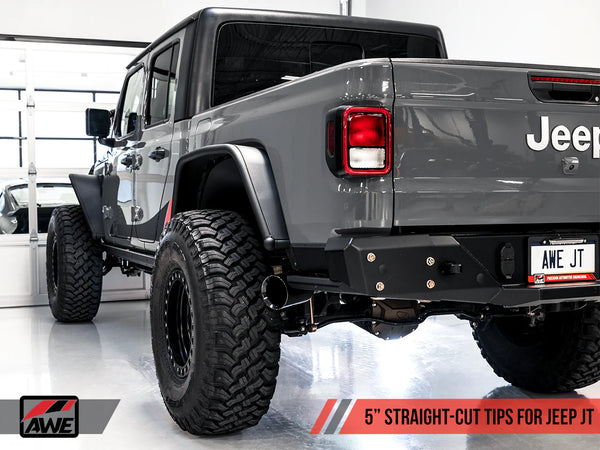 AWE Tuning 2020 + Jeep Gladiator JT 3.6L Tread Edition Cat-Back Dual Exhaust - Diamond Black Tip