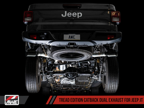 AWE Tuning 2020 + Jeep Gladiator JT 3.6L Tread Edition Cat-Back Dual Exhaust - Diamond Black Tip