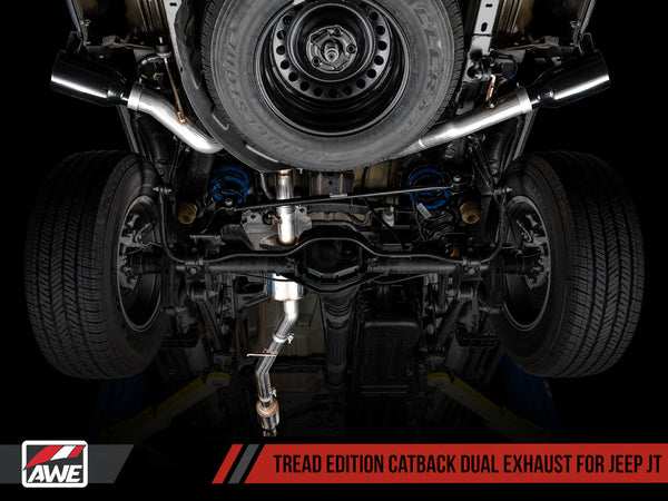 AWE Tuning 2020 + Jeep Gladiator JT 3.6L Tread Edition Cat-Back Dual Exhaust - Diamond Black Tip