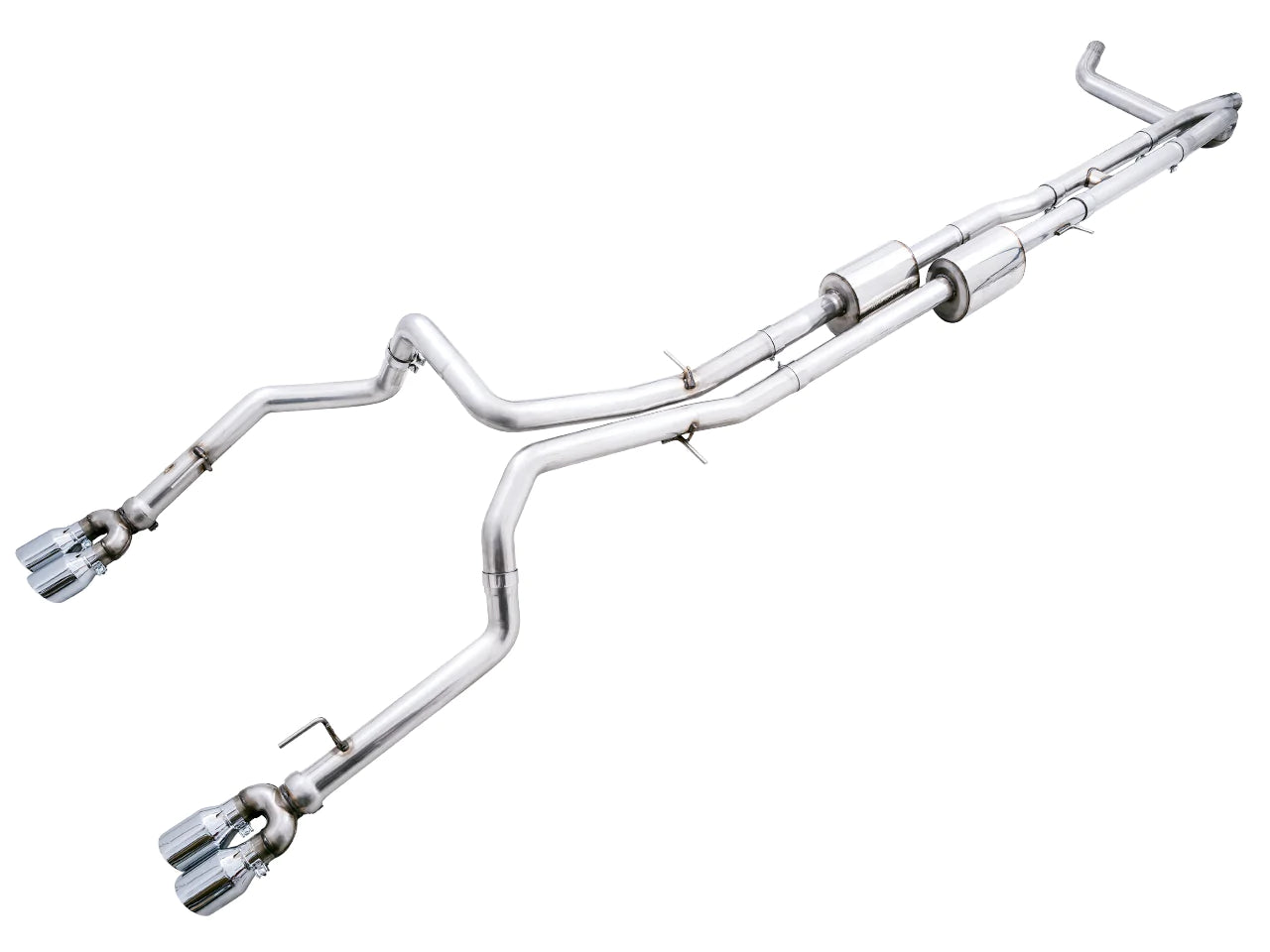 AWE Tuning 4th Gen GM Silverado / Sierra 1500 6.2L 0FG Catback Split Rear Exit (w/ Bumper Cutouts) - Quad Chrome Tips