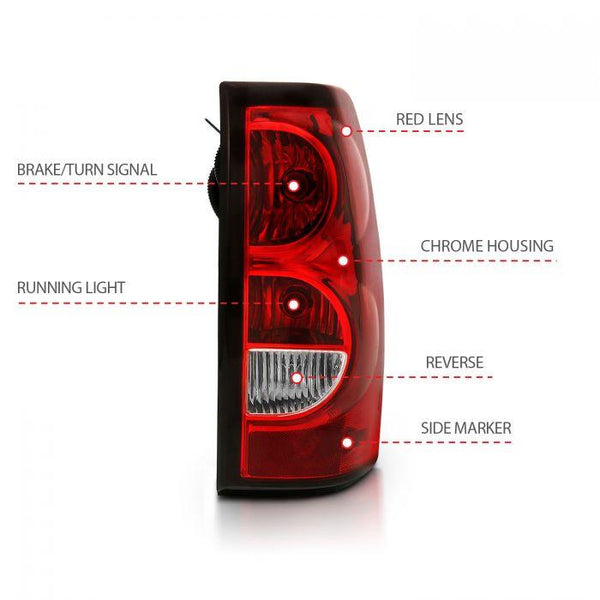 ANZO 2004-2007 Chevy Silverado Taillight Red/Clear Lens w/Black Trim (OE Replacement) - GUMOTORSPORT