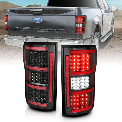 ANZO 2018 - 2020 Ford F-150 LED Taillight Black Housing Clear Lens Red Light Bar W/Sequential - GUMOTORSPORT