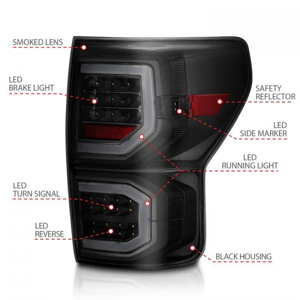 ANZO 2007-2013 Toyota Tundra LED Taillights Plank Style Black w/Smoke Lens - GUMOTORSPORT
