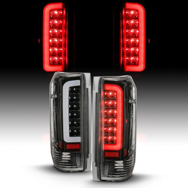 ANZO 1987 - 1996 Ford F-150 / 1989 - 1996 F-250/F-350/F-450/ Bronco LED Taillights Black Housing Clear Lens (Pair) - GUMOTORSPORT