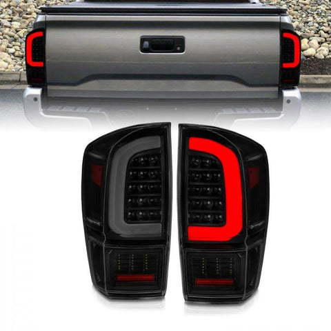 ANZO 2016 - 2022 Toyota Tacoma LED Tail Lights Black Housing Smoked Lens - w/ Sequential Light Bar - GUMOTORSPORT