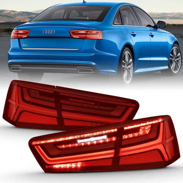 ANZO 2012-2018 Audi A6 S6 LED Taillight Black Housing Red/Clear Lens 4 pcs (Sequential Signal)