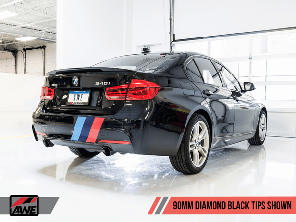 AWE Tuning BMW F3X 340i Touring Edition Axle-Back Exhaust - Diamond Black Tips (90mm) - GUMOTORSPORT