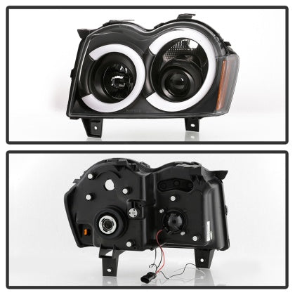 Spyder 2005 - 2007 Jeep Grand Cherokee - Light Bar Projector Headlights - Black - PRO-YD-JGC05V2-LB-BK