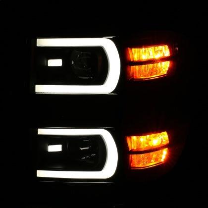 ANZO 2014 - 2015 Chevrolet Silverado 1500 Projector Headlights w/ Plank Style Switchback Black w/ Amber - GUMOTORSPORT