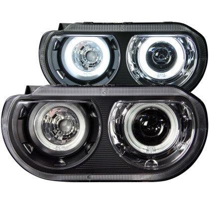 ANZO 2008-2014 Dodge Challenger Projector Headlights w/ Halo Black (CCFL) (HID Compatible) - GUMOTORSPORT