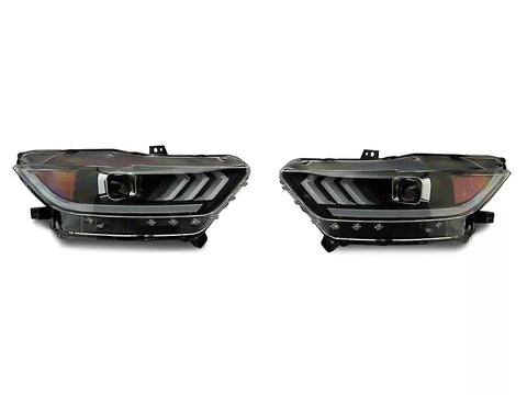 Raxiom 2015 - 2017 Ford Mustang / 2018 - 2022 GT350 / GT500 Projector Headlights OEM HID Bulbs- Black Housing (Clear Lens)