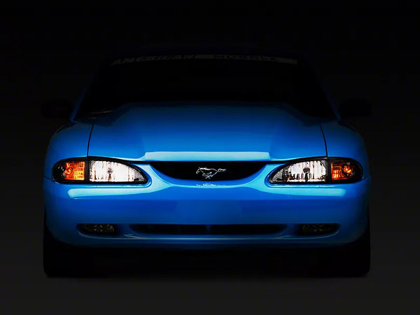 Raxiom 1994 - 1998 Mustang Axial Series Cobra Style Headlights- Black Housing (Clear Lens)