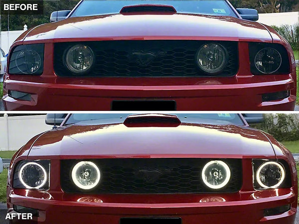 Raxiom 2005 - 2009 Ford Mustang GT V6 Axial Series CCFL Halo Projector Headlight- Blk Housing (Smkd Lens)
