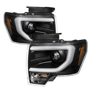 Spyder Ford F150 09-14 Projector Headlights Halogen Model- Light Bar DRL Blk PRO-YD-FF15009-LBDRL-BK - GUMOTORSPORT