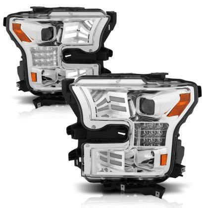 ANZO 15-17 Ford F-150 Proj Headlights w/ Plank Style Design Chrome w/ Amber Sequential Turn Signal - GUMOTORSPORT