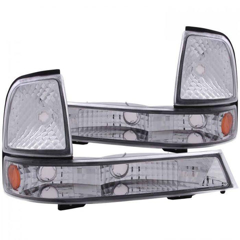 ANZO 1998-2000 Ford Ranger Euro Parking Lights Chrome w/ Amber Reflector - GUMOTORSPORT