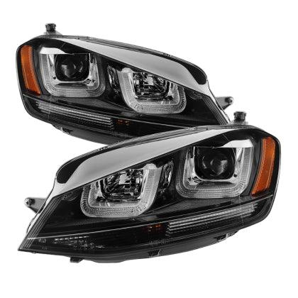 Spyder Volkswagen Golf VII 14-16 Projector Headlights DRL LED Blk Stripe Blk PRO-YD-VG15-BLK-DRL-BK - GUMOTORSPORT