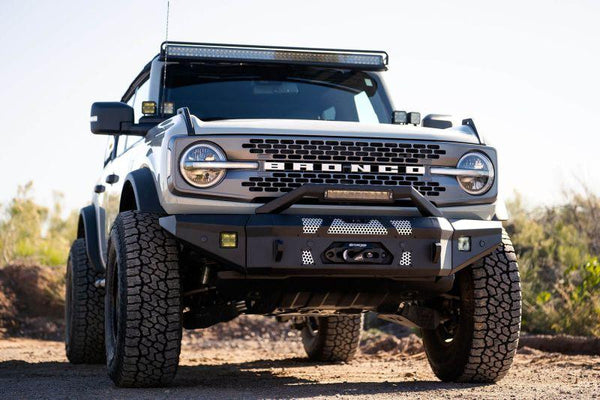 DV8 Offroad 2021+ Ford Bronco Front Bumper Winch Capable w/ Optional Bull Bar/Aux Light Opening - GUMOTORSPORT