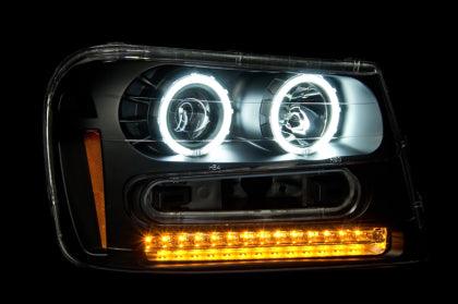ANZO 2002 - 2009 Chevrolet Trailblazer Projector Headlights w/ Halo Black - GUMOTORSPORT