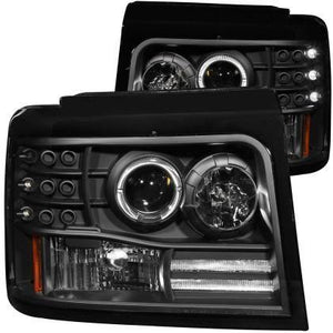 ANZO 1992-1996 Ford F-150 Projector Headlights w/ Halo Black w/ Side Markers and Parking Lights - GUMOTORSPORT