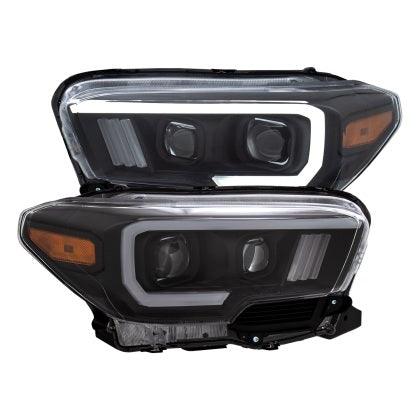 ANZO 2016 - 2022 Toyota Tacoma Projector Headlights w/ Plank Style Switchback Black w/ Amber w/ DRL - GUMOTORSPORT