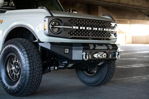 DV8 Offroad 2021+ Ford Bronco Front Bumper Winch Capable w/ Optional Bull Bar/Aux Light Opening - GUMOTORSPORT