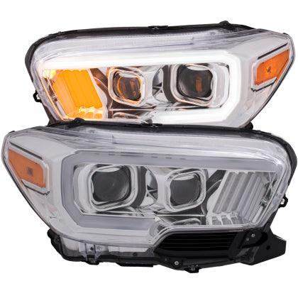 ANZO 2016 - 2022 Toyota Tacoma Projector Headlights w/ Plank Style Design Chrome w/ Amber - GUMOTORSPORT