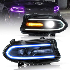 VLAND RGB Led Headlights Dodge Charger 2015-2018 (Not Fit Xenon Models)  w/Multicolor RGB Halo DRL,