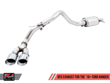 AWE Tuning 2019+ Ford Ranger 0FG Performance Exhaust System w/Chrome Silver Tips & Bash Guard - GUMOTORSPORT