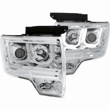 ANZO 2009-2014 Ford F-150 Projector Headlights w/ U-Bar Chrome - GUMOTORSPORT