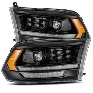 AlphaRex 09-18 Dodge Ram 2500HD LUXX LED Proj Headlights Plank Style Black w/Seq Signal/Smoked DRL - GUMOTORSPORT