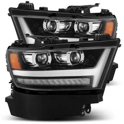 AlphaRex 19-20 Dodge Ram 1500 LUXX LED Proj Headlights Plank Jet Blk w/Activ Light/Seq Signal/DRL - GUMOTORSPORT