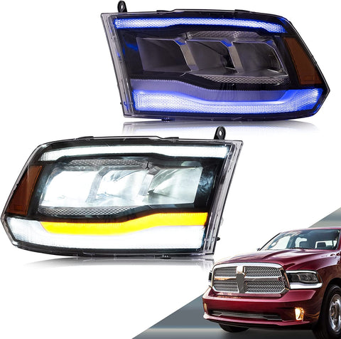 VLAND Led Headlights Compatible with Dodge RAM 1500/ 2500/3500 2009-2018 & RAM 1500 Classic 2019-2021 w/Breathing Light w/Dynamic Animation w/Sequential, Amber Reflector