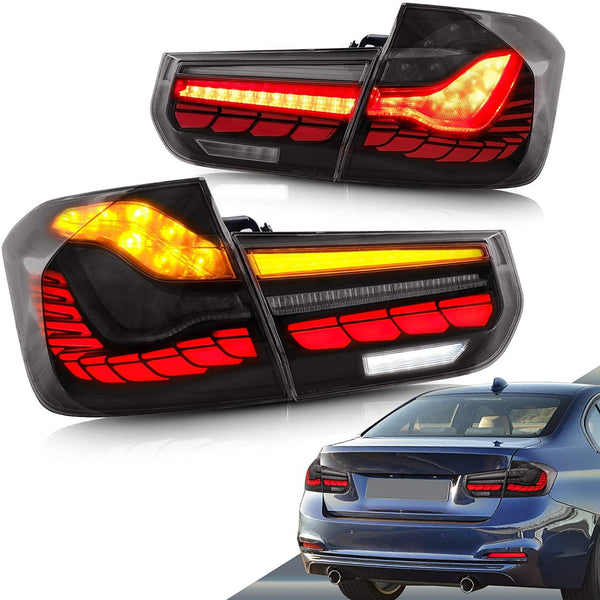 VLAND OLED Tail Lights for BMW 3-Series F30 F35 F80 6th Sedan 2012-2019 with Sequential Turn Signals and Dynamic Activate Lighting (Clear Dragon Scales Styles) - GUMOTORSPORT