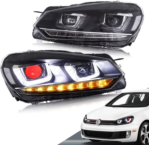 VLAND LED Dual Beam Projector Headlights Demon Eyes Compatible For Volkswagen Golf 6/MK6 2010-2014 (NOT For Golf GTI and R models)with Sequential Turn Signal - GUMOTORSPORT