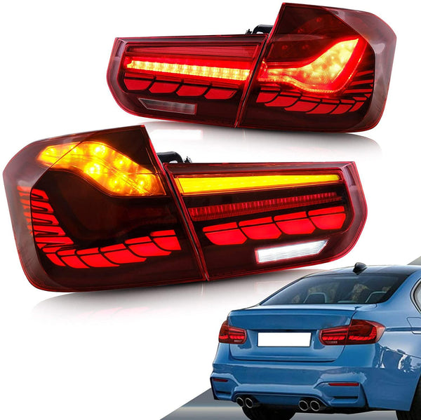 VLAND OLED Tail Lights for BMW 3-Series F30 F35 F80 6th Sedan 2012-2019 with Sequential Turn Signals and Dynamic Activate Lighting (Clear Dragon Scales Styles) - GUMOTORSPORT