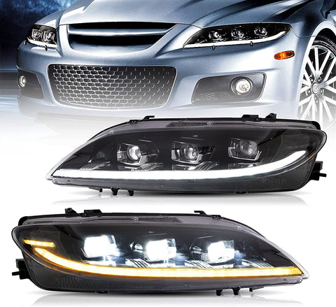 VLAND Led Headlights Mazda 6 M6 (GG1) S/ I , Mazdaspeed Sedan /Hatchback/ Wagon 2003-2008 ( NOT Fit Xenon Models) w/Amber Sequential Turn Signal
