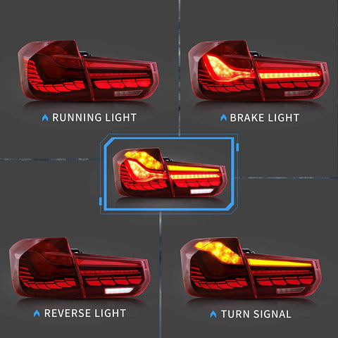 VLAND OLED Tail Lights for BMW 3-Series F30 F35 F80 6th Sedan 2012-2019 with Sequential Turn Signals and Dynamic Activate Lighting (Clear Dragon Scales Styles) - GUMOTORSPORT