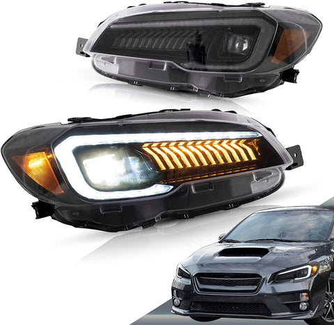VLAND LED Headlights Compatible with WRX Subaru 2015-2020(Not Fit A WRX 2018-2021 with AFS/SRH, Limited and STI) Projector Front Lamp Assembly with Sequential, w/Amber Reflector - GUMOTORSPORT
