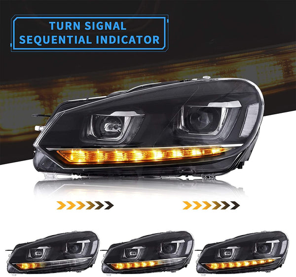 VLAND LED Dual Beam Projector Headlights Demon Eyes Compatible For Volkswagen Golf 6/MK6 2010-2014 (NOT For Golf GTI and R models)with Sequential Turn Signal - GUMOTORSPORT
