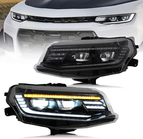 VLAND Projector LED Headlights Chevy Camaro 2016-2018 LT, SS, RS, ZL, LS, w/Amber Sequential Turn Signal