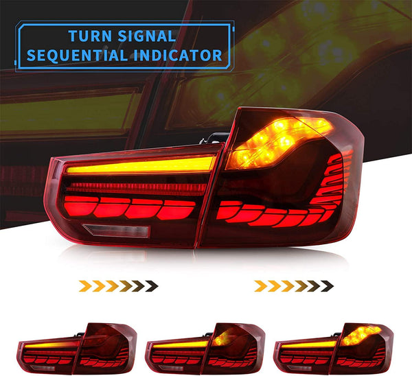 VLAND OLED Tail Lights for BMW 3-Series F30 F35 F80 6th Sedan 2012-2019 with Sequential Turn Signals and Dynamic Activate Lighting (Clear Dragon Scales Styles) - GUMOTORSPORT