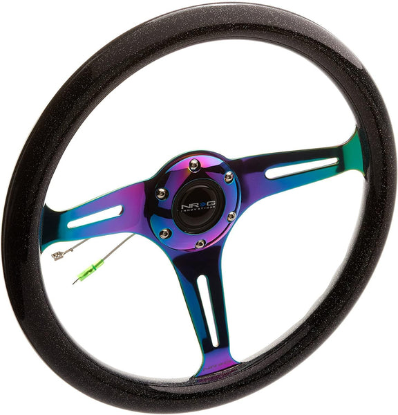 NRG Classic Wood Grain Steering Wheel (350mm) Black Sparkle/Galaxy Color w/Neochrome 3-Spoke - GUMOTORSPORT