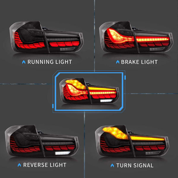 VLAND OLED Tail Lights for BMW 3-Series F30 F35 F80 6th Sedan 2012-2019 with Sequential Turn Signals and Dynamic Activate Lighting (Clear Dragon Scales Styles) - GUMOTORSPORT