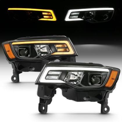 ANZO 2017 - 2022 Jeep Grand Cherokee Projector Headlights w/ Plank Style Switchback - Black w/ Amber - GUMOTORSPORT