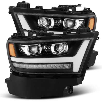 AlphaRex 19-20 Dodge Ram 1500 LUXX LED Proj Headlights Plnk Style Black w/Activ Light/Seq Signal/DRL - GUMOTORSPORT