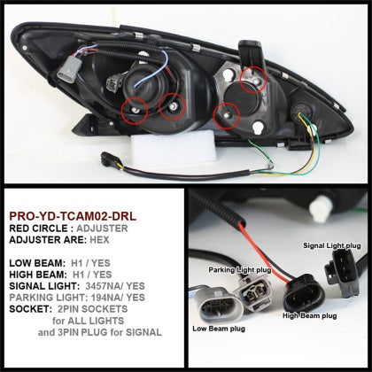 Spyder Toyota Camry 2002 - 2006 Projector Headlights DRL Black High H1 Low H1 PRO-YD-TCAM02-DRL-BK