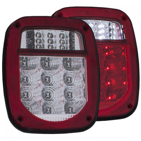 ANZO 1976 - 1985 Jeep Wrangler LED 2 Lens - Red/Clear, Chrome - GUMOTORSPORT